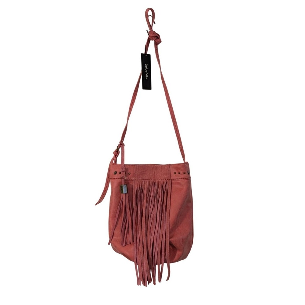 Dolce Vita Crossbody Purse Bag Coral Fringe Studded Festival Western Casual